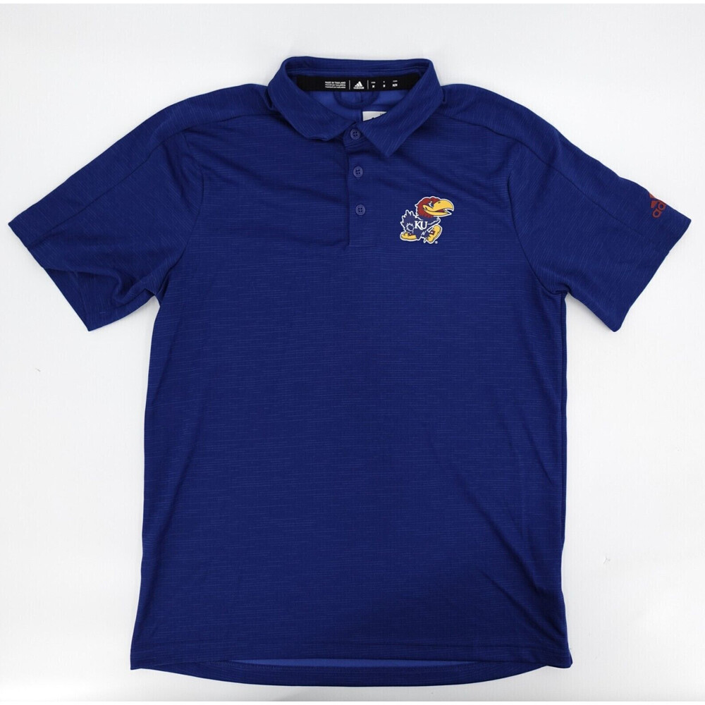 Kansas Jayhawks Shirt Adult medium Blue Polo Pullover Preppy Adidas NCAA Footbal